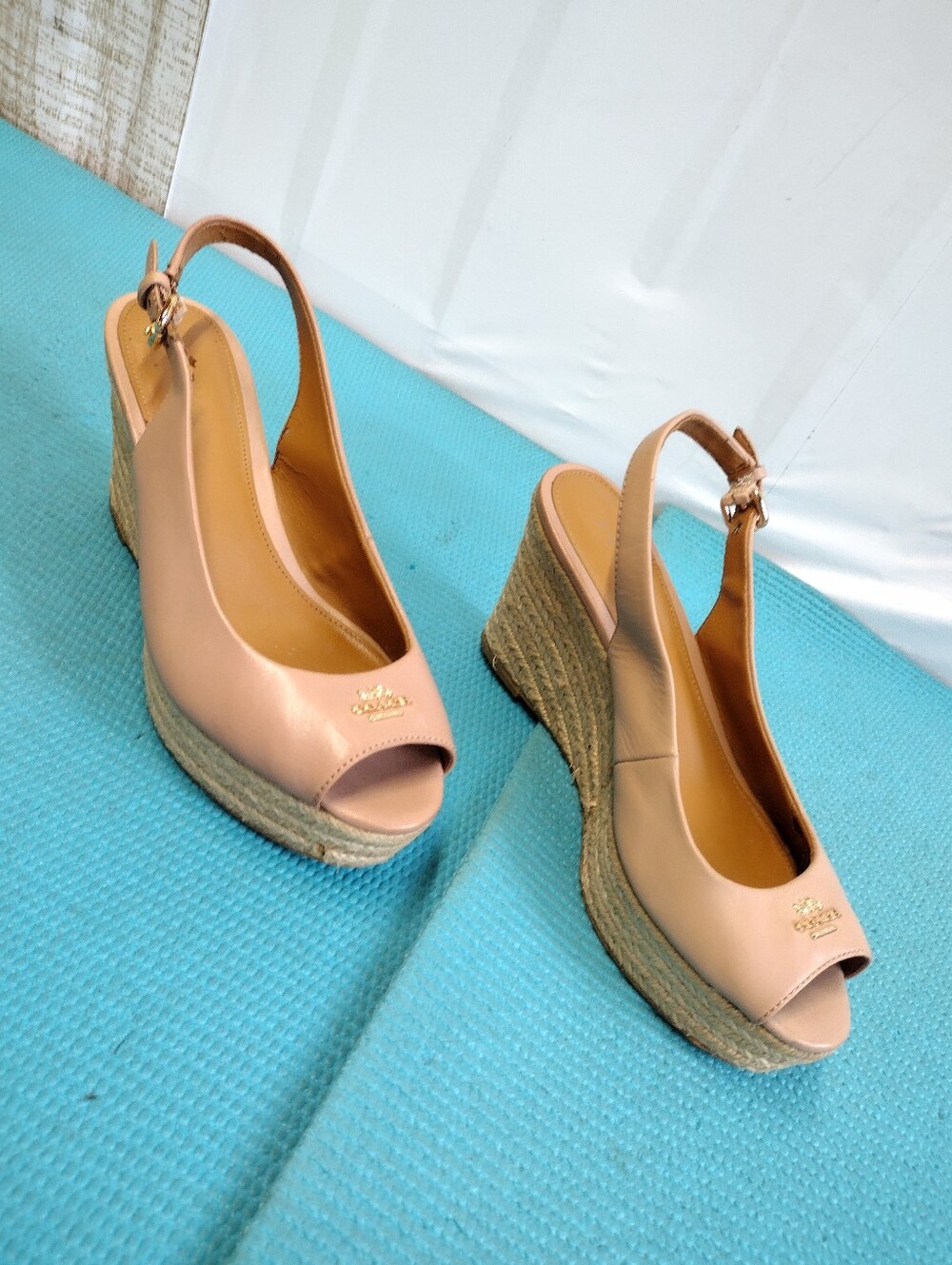Coach Nude Peep-Toe Espadrille Wedge Slingbacks Size 6
